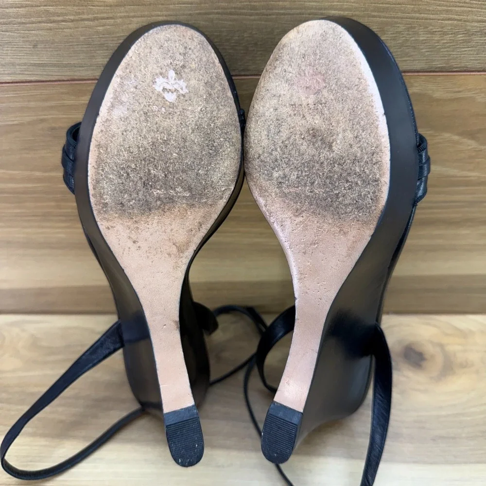 Bally Mapple Wedge Heel 9.5 EU 39.5 Black Leather Ankle Strap Platform Chunky